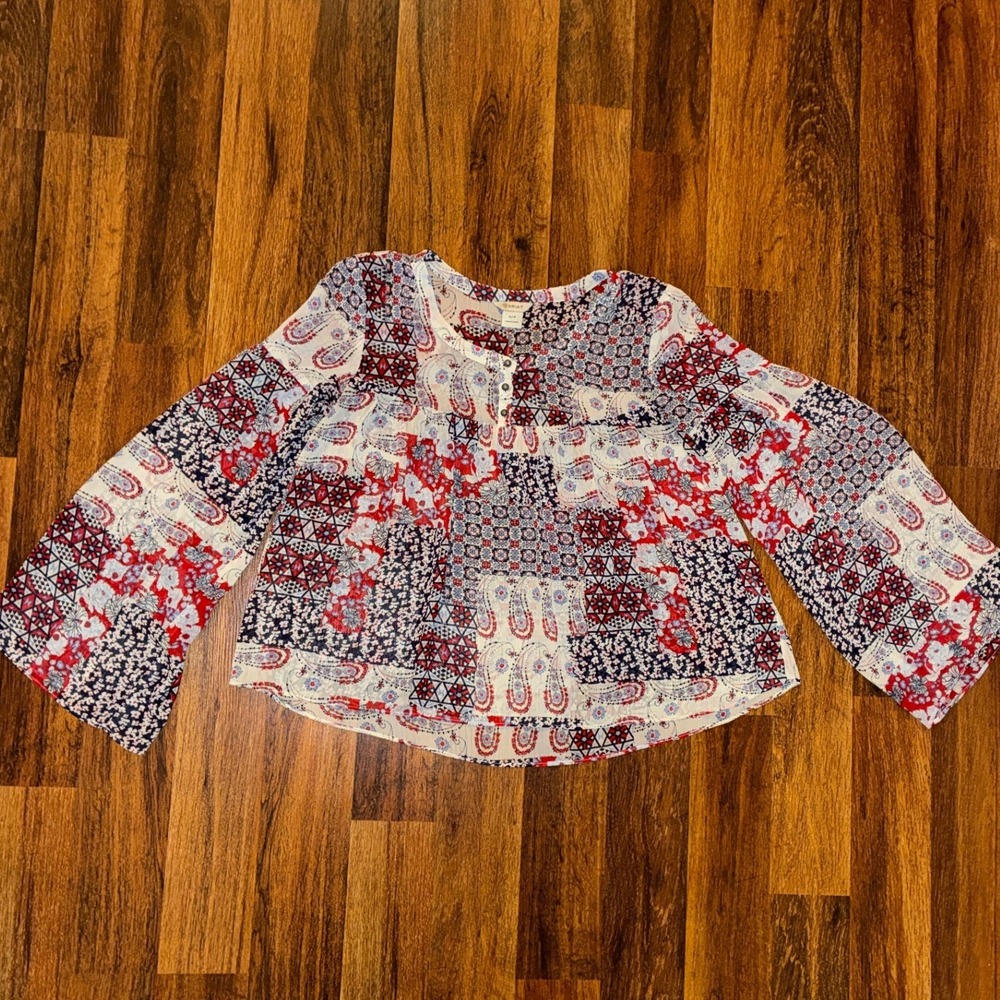 Ariat Womens Small Patchwork Paisley Floral Boho Western Peasant Blouse Top